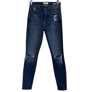 FRAME Denim Le High Skinny Jeans Size 25 Distressed Ripped Dark Wash Grunge Chic